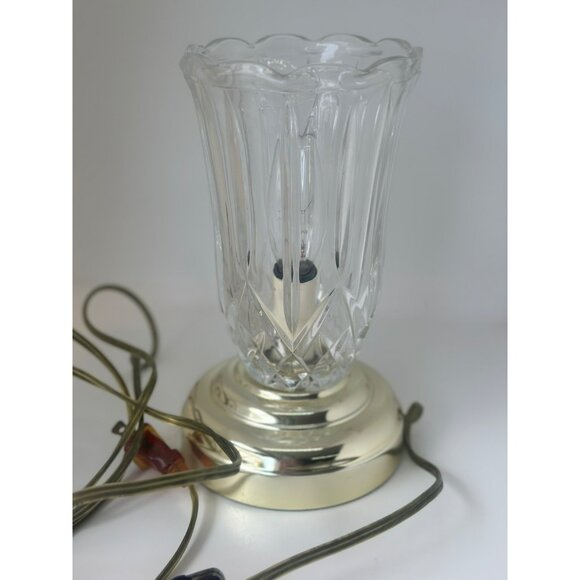 Vintage 1980s Heyco 8.25" Diamond Cut Glass Lamp Clear & Gold Retro Table Decor - Picture 2 of 8